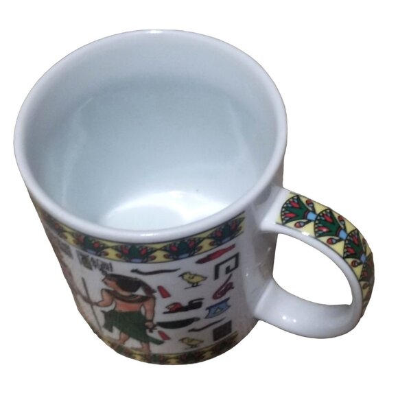 Egyptian-Themed Ceramic Mug With Hieroglyphic & Pharaoh Design White Vibrant Col - Picture 3 of 5